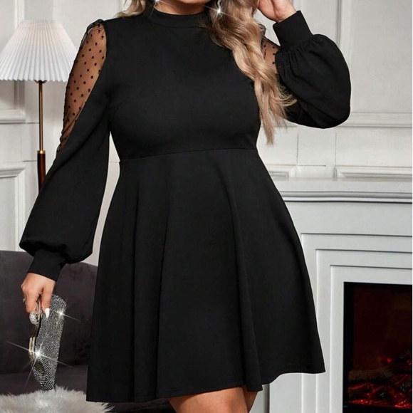 Plus Polka Dot Sheer Sleeve Evening Formal party Holiday Dress - Picture 1 of 8